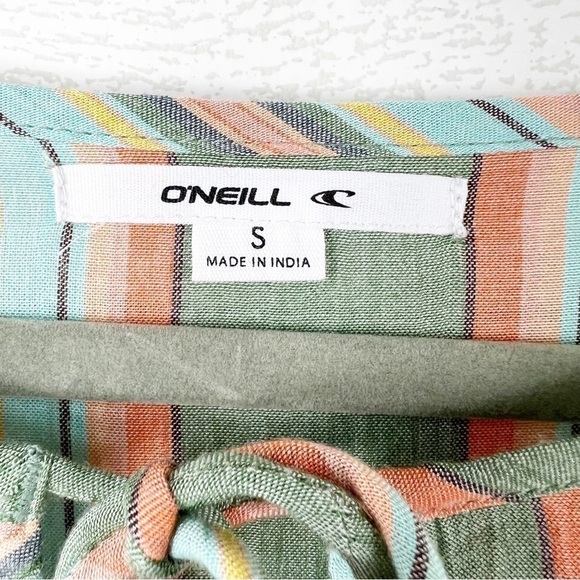 O’NEILL Rosie Stripe Top Bohemian Tie Closure Small Green Blue - Picture 9 of 12